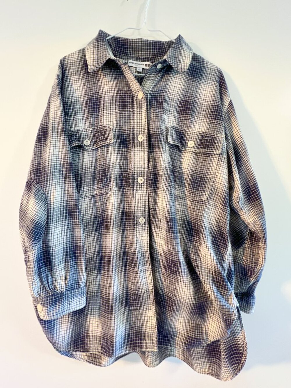 Uniqlo x Ines de la Fressange Women’s L Oversize Plaid Flannel Tunic Shirt